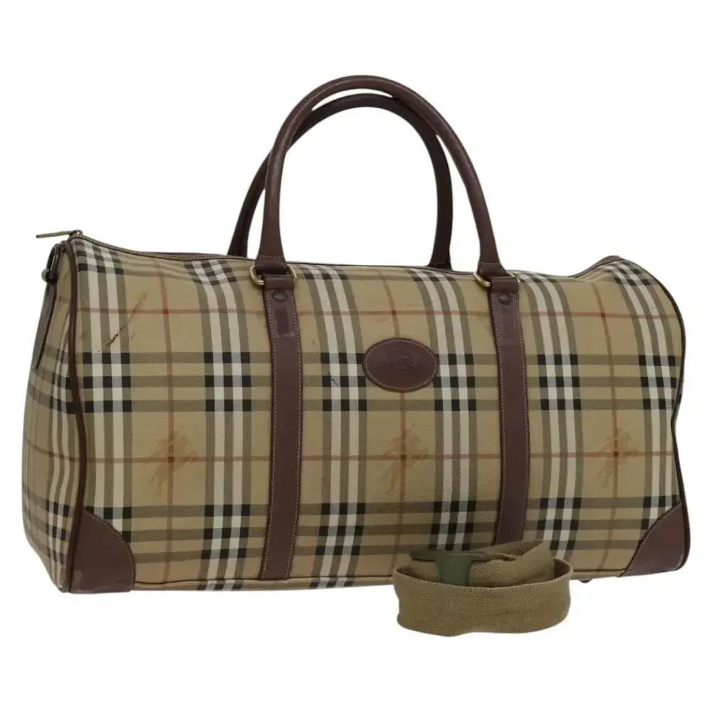 Burberry Nova Check Boston Bag Pvc Leather Beige